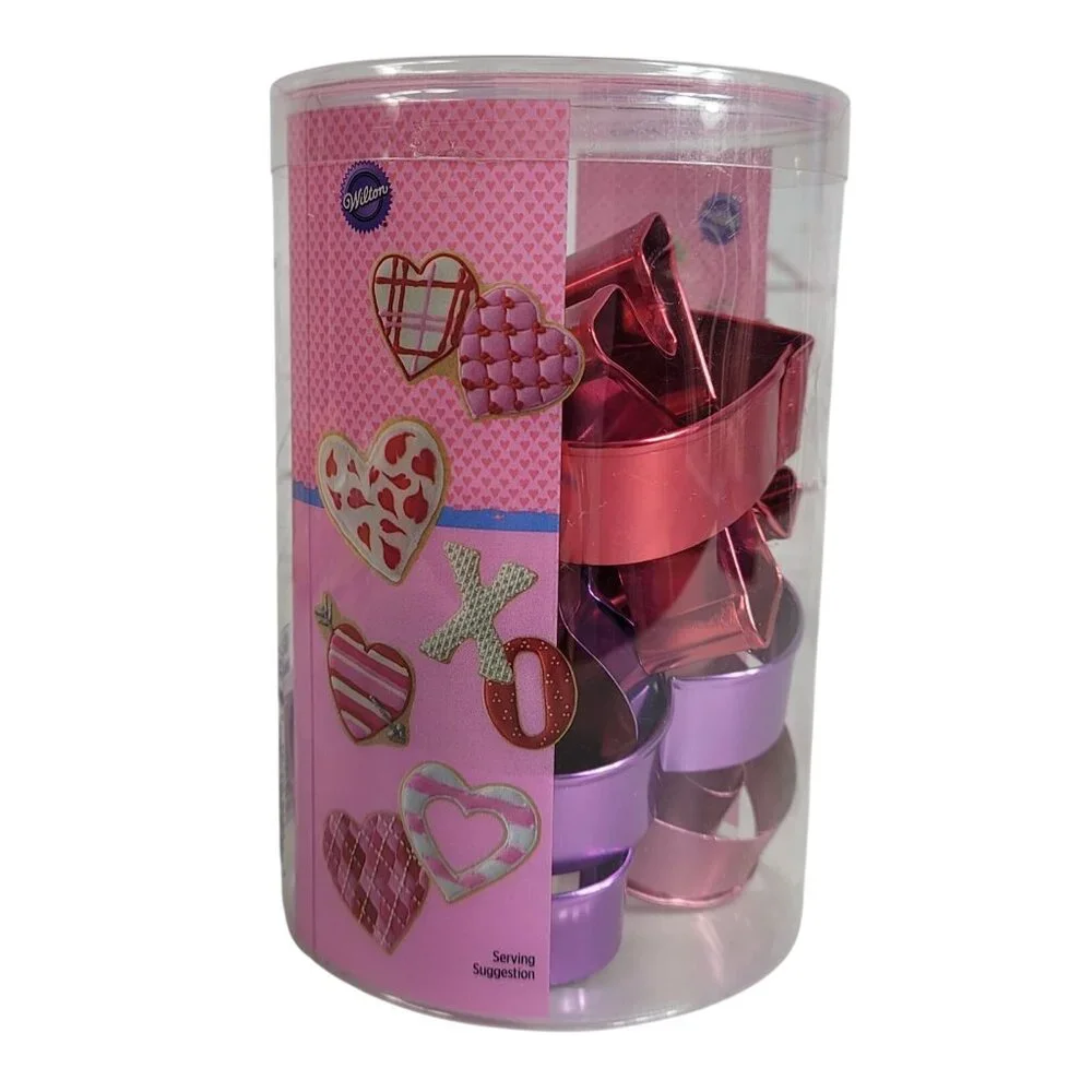 Wilton Cookie Cutter Set Metal 9 PCS Valentine's Hearts XO Purple Pink Red